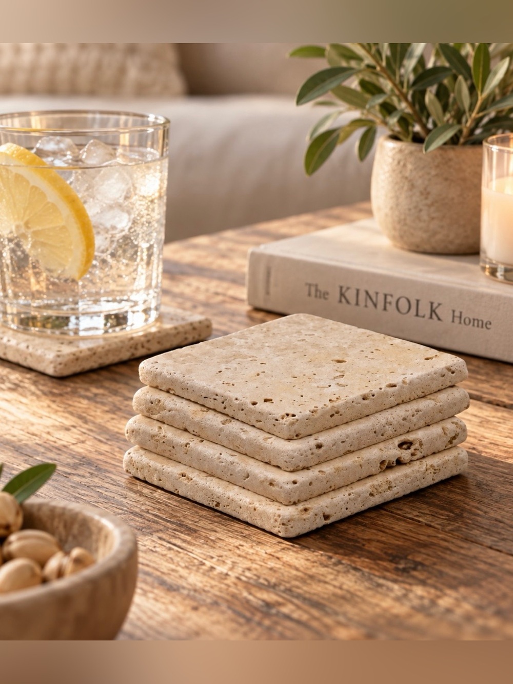 New Natural Stone Coaster 4pc Set